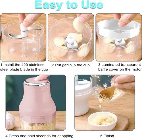 Miniatura 5 de Picadora de verduras, picadora de ajo eléctrica de 100ML, licuadora mini recargable, potente procesador de alimentos pequeño, licuadora