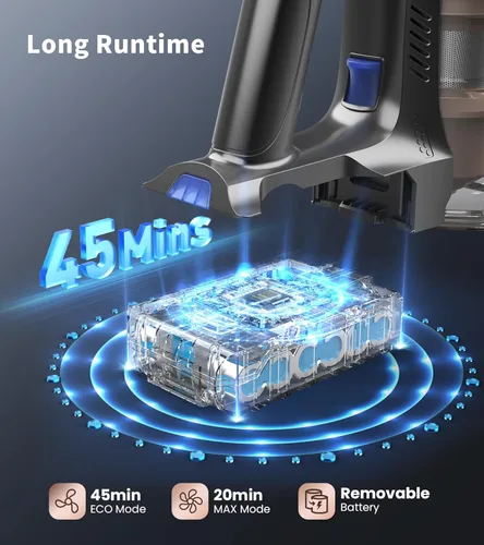 Miniatura 4 de NADALY Aspiradora inalámbrica, potente aspiradora de palo con tiempo de funcionamiento de 45 minutos, aspiradoras antienredos para el hogar, taza