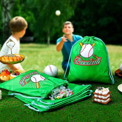 Miniatura 2 de Shappy Paquete de 16 bolsas de béisbol con cordón para recuerdos de fiesta, 12 x 10 pulgadas, bolsas de regalo, suministros de equipo, regalos