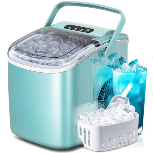 Miniatura 11 de Crzoe Encimera para hacer hielo con asa, 2 tamaños de hielo, 8 cubos de hielo en 6 minutos, 26 libras/24 horas, máquina de hielo portátil