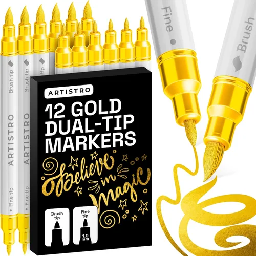 Miniatura 31 de ARTISTRO 5 marcadores de pintura acrílica negra, bolígrafos de pintura de doble punta + pincel fino ideal para caligrafía, perfectos para tela