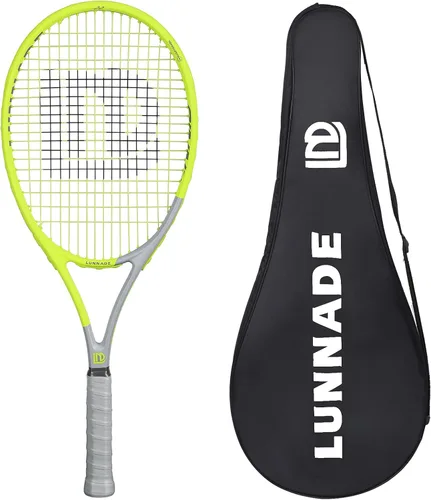 Miniatura 12 de Raqueta de tenis para adultos de 27 pulgadas, raqueta de tenis de fibra de carbono a prueba de golpes, ligera, pre-cordada y con empuñadura, Negro