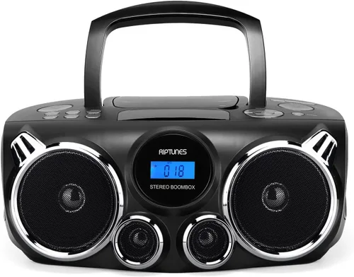 RIPTUNES Reproductor de CD portátil Bluetooth con sonido estéreo, radio digital AM FM, reproductor de CD MP3 Boombox USB SD con reproducción de