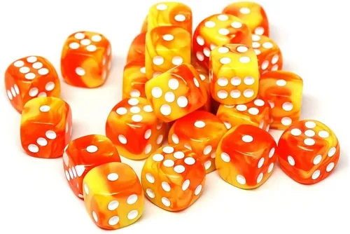Miniatura 32 de Paquete de 25 dados D6 de 0.472 pulgadas, colección a juego de 6 dados con pipas (granito amarillo y negro)