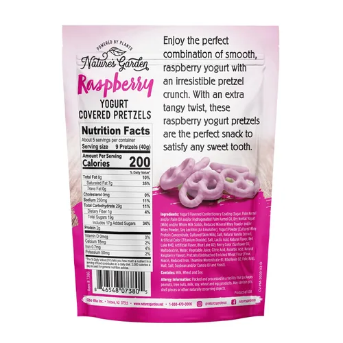 Miniatura 2 de Nature's Garden Pretzels cubiertos de yogur de frambuesa, sin grasas trans, aperitivo indulgente, pretzels saborizados, bolsa de 7 onzas