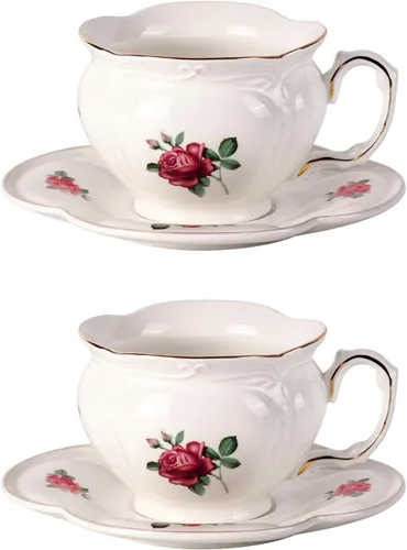 KAMMAK - Juego de 2 tazas de té y platillos, tazas de café de porcelana, tazas de espresso apilables de 6.8 onzas, demitasses de cerámica para café,