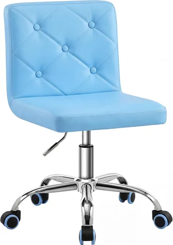 VECELO Silla de tocador de cuero PU con respaldo medio sin brazos, altura ajustable, giratoria rodante 360° para trabajo en casa y oficina