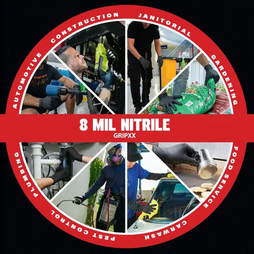Miniatura 8 de GRIPXX Herkules Grip Guantes de nitrilo resistentes de 8 mil, negros, con textura de diamante 3D elevada - Industriales, sin látex y sin polvo