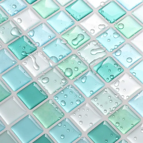 Miniatura 2 de HyFanStr Adhesivos de azulejos de mosaico 3D para despegar y pegar, decoración del hogar para cocina, baño, 9.26 x 9.26 pulgadas (paquete de 4)