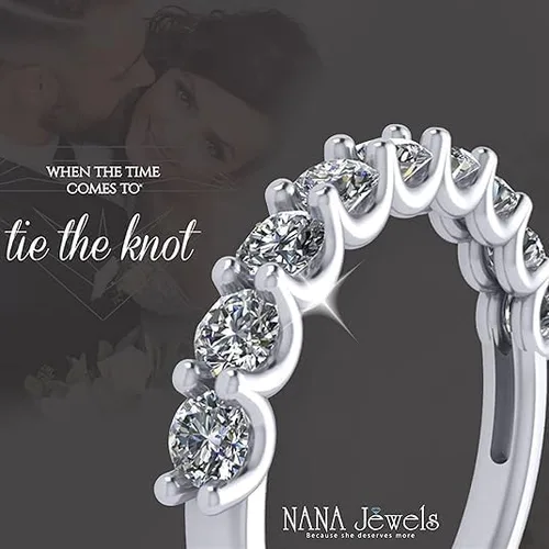 Miniatura 5 de NANA Jewels Anillos de boda de diamantes de imitación de 1.00 quilates, alianza de aniversario, conjuntos de boda para mujeres en plata, 10K o 14K