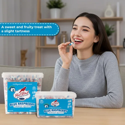 Miniatura 3 de Red Bird Caramelo de frambuesa azul, envuelto individualmente, caramelo único, tubo de 22 onzas