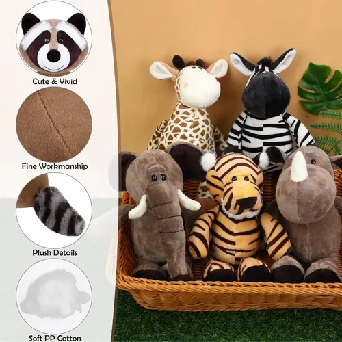 Miniatura 3 de Elcoho Juego de 8 animales de peluche de safari de 9.8 pulgadas, animales de peluche de zoológico, lindos juguetes de peluche para fiestas temáticas