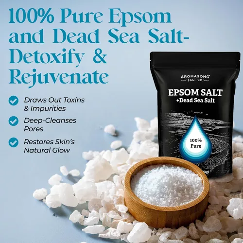 Miniatura 2 de Aromasong Sal de Epsom con sal del mar muerto para remojo, 5 libras a granel, sal de baño 100% pura, remojo para pies y músculos