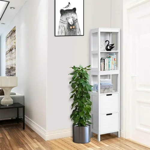 Miniatura 5 de Tangkula Gabinete de Almacenamiento Alto para Baño, Independiente de 57" de Alto Gabinete de Piso Delgado para Baño con Estantes Abiertos de 3