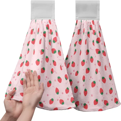 Miniatura 13 de Juego de 2 toallas de cocina colgantes de hojas tropicales de verano, color verde, hojas de palmera, con bucles para colgar, suaves y absorbentes