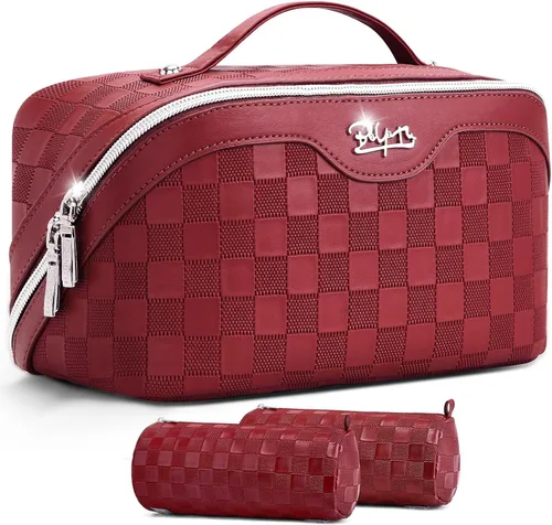 Miniatura 35 de BOYATU Bolsa organizadora de maquillaje de viaje, bolsa de cosméticos: Juego de 3 bolsas de maquillaje para mujeres con asa - Bolsas de aseo