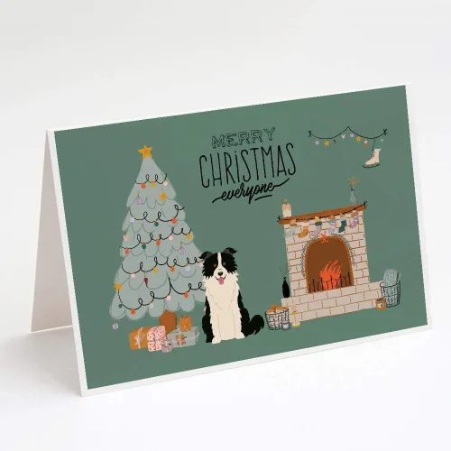 Caroline's Treasures CK7681GCA7P - Tarjetas de felicitación y sobres de Navidad para todo el mundo, color negro y blanco, paquete de 8 tarjetas en