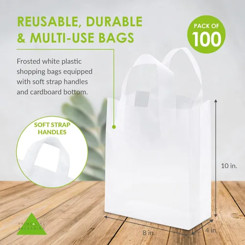 Miniatura 3 de Prime Line Packaging Bolsas de regalo de plástico, bolsas de regalo esmeriladas con asas para pequeñas empresas, regalos de bienvenida, bolsas