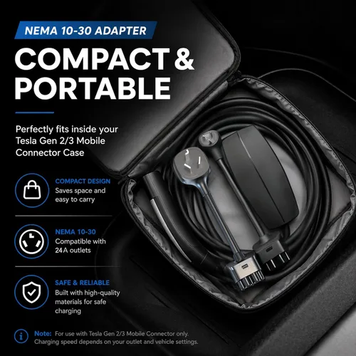 Miniatura 4 de Adaptador NEMA 10-30 para Cargador Móvil Tesla Gen 2 y 3, para Toma de 240V, 24 Amperios, Compatible con Modelo 3, Y, X, S, Ideal para Viajes por