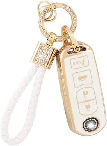 Miniatura 11 de PIFOOG Cubierta de llavero de TPU Llavero Bling Blanco Borde Oro Grande