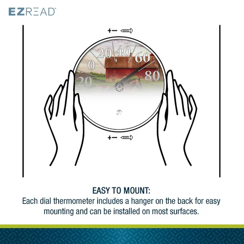 Miniatura 5 de EZREAD - Termómetro de esfera colgante, termómetros meteorológicos para uso en interiores y exteriores, gran diámetro de 12.5 pulgadas, números