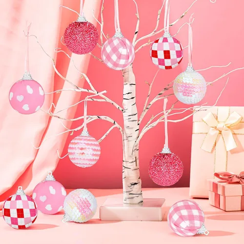 Miniatura 7 de Zhanmai Adorno de bola para el día de San Valentín, mini bola envuelta en tela, adornos colgantes decorativos, decoraciones de amor, 1.97 pulgadas