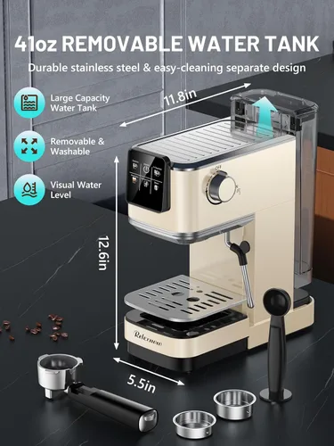 Miniatura 6 de RELEXNOW Máquina de café expreso, 20 bares, espumador de leche y panel LCD, máquina de café caliente y helado, máquina de café espresso de acero