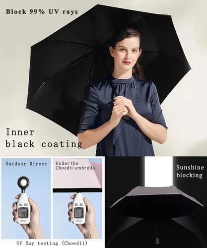 Miniatura 3 de choedii Paraguas para el sol, protección UV, sólido, compacto, portátil, automático, paraguas de lluvia de viaje, para mujer, impermeable, plegable