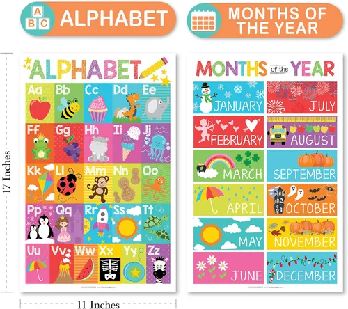 Miniatura 4 de Hadley Designs Calendario de 4 alfabetos, meses del año, clima, días de la semana para niños, tabla ABC para pared para niños pequeños, gráficos
