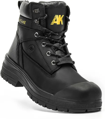 Miniatura 7 de Botas de trabajo con punta de acero para hombre, 6 pulgadas, cuero de grano completo, aislamiento eléctrico, antideslizantes, resistentes a