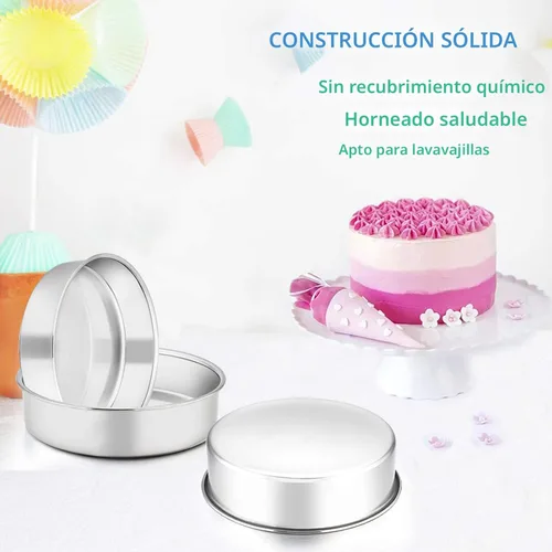 Miniatura 4 de E-far Juego de 3 moldes redondos de acero inoxidable para tartas de 6 pulgadas, no tóxicos, saludables, acabado espejo y aptos para lavavajillas