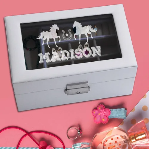 Miniatura 4 de My Personal Memories Joyero personalizado para niñas grabado personalizado con nombre y bailarina sirena unicornio y más blanco