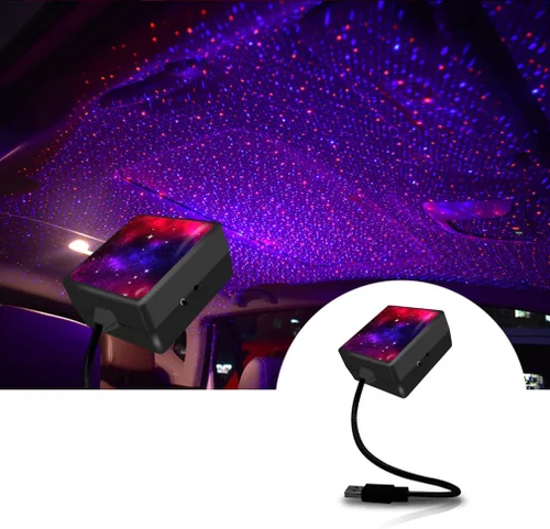 Luz de techo para automóvil con proyector de estrellas USB, luz de noche ajustable, luz interior portátil LED para automóvil, 2 colores, conexión