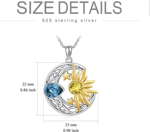 Miniatura 4 de AOBOCO Collar de plata de ley 925 con luna y estrella celta para mujeres y niñas