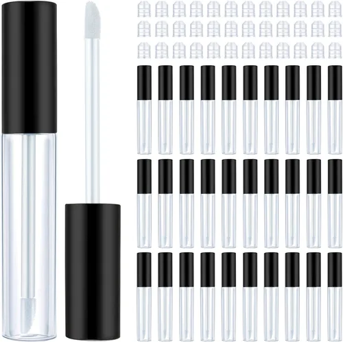 Patelai Paquete de 50 recipientes vacíos de brillo de labios de 0.3 fl oz, botellas transparentes recargables de bálsamo labial, tubos de plástico