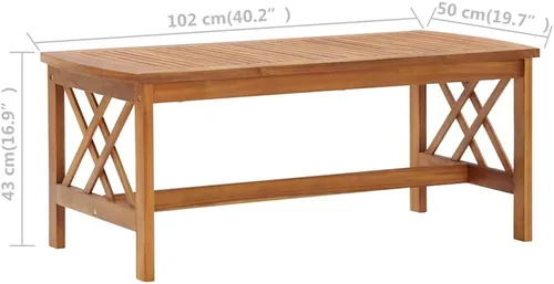 Miniatura 2 de Brown Solid Acacia Wood Coffee Table, 19.7x40.2x16.9 inch Rectangular Living Room Table, Oiled Finish Rustic Design, Indoor Outdoor Mesa de Centro
