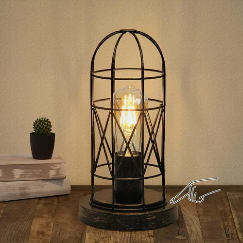 Lámpara de mesa industrial, lámpara táctil pequeña con jaula rústica vintage, lámpara de mesita de noche regulable de 3 vías, lámpara de escritorio
