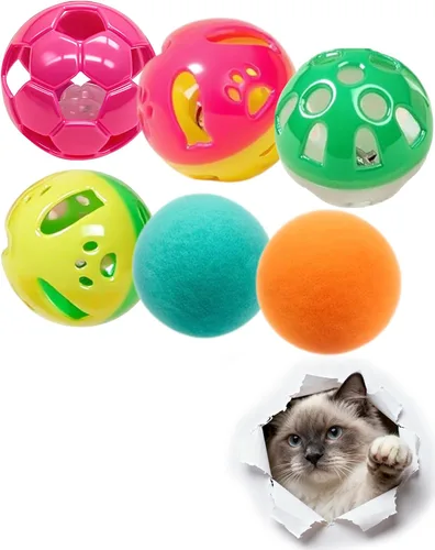 Juego de 6 bolas para gatos, juguetes interactivos para gatos para gatitos aburridos, bolas de cascabel y bolas de felpa suave, lindas bolas de