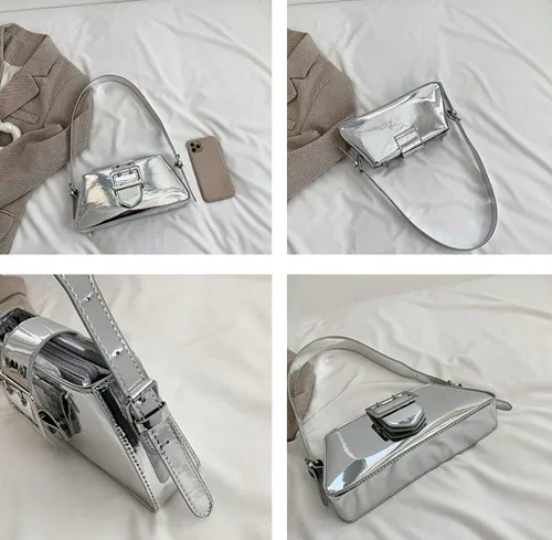 Miniatura 6 de Bolso Hobo para mujer, bolso cruzado de piel sintética brillante, bolso de mano de pintura, bolso pequeño Y2K, bolso con asa superior 2023