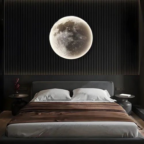 Miniatura 5 de Aplique de pared de luna regulable, lámpara de pared enchufable para mesita de noche, moderna iluminación LED montada en la pared para sala
