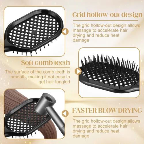 Miniatura 4 de Juego de 6 cepillos para el cabello para mujer, peine desenredante, cepillo desenredante para hombres y mujeres, cabello lacio rizado y seco húmedo