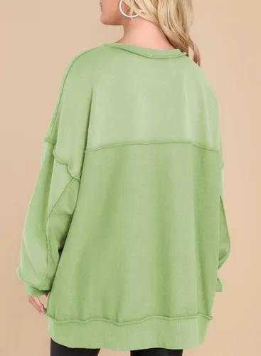 Miniatura 24 de AlvaQ - Sudadera de gran tamaño para mujer, informal, de manga larga, con botones y cuello Henley, tipo túnica