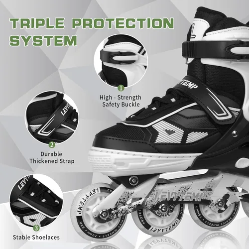 Miniatura 3 de Patines en línea ajustables para niños y adultos, patines al aire libre para principiantes con todas las ruedas iluminadas para niñas, niños, Blanco