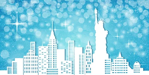 Miniatura 2 de BELECO Telón de fondo de tela de 5 x 3 pies con diseño de Feliz Navidad en Nueva York, escena de nieve, puntos con purpurina azul, estrellas