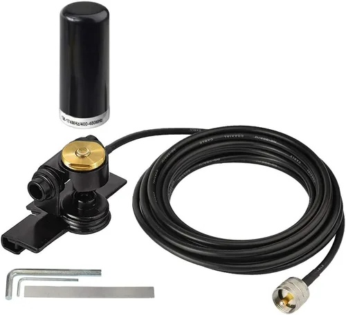 Miniatura 9 de Bingfu Antena de radio de jamón móvil para vehículo VHF UHF 136-174MHz 400-470MHz Coche Camión Radio Amateur Radio Montaje NMO Antena de perfil bajo