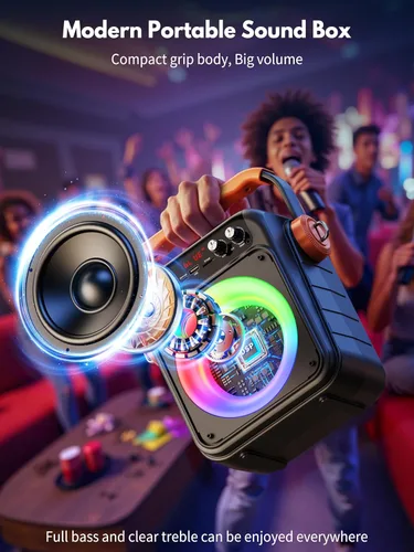Miniatura 6 de Máquina de karaoke con 2 micrófonos inalámbricos: HWWR Altavoz Bluetooth 5.3 portátil para karaoke con luz, sistema PA para fiesta en casa