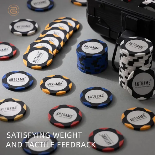 Miniatura 3 de ARTGAME Juego de fichas de póquer de 14 gramos de arcilla para Texas Hold’em, 500 piezas de estilo casino, con estuche de aluminio tipo K y botones