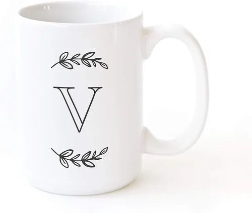 Miniatura 18 de The Cotton & Canvas Co. Manhattan Wreath - Taza de café personalizada con monograma inicial con letra A, taza de café de cerámica de porcelana. Para