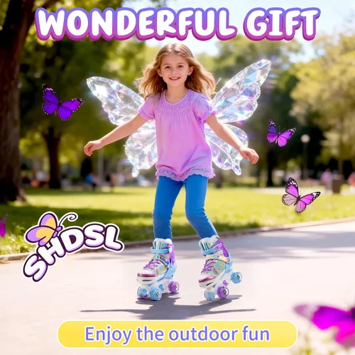 Miniatura 5 de SHDSL Kids Roller Skates for Girls Boys Beginner, 4 Size Adjustable Quad Butterfly Roller Skates with All Light up Wheels, Birthday Gift for Girls