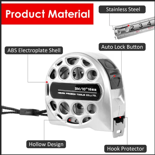 Miniatura 2 de Cinta métrica de acero inoxidable de 9.8 pies, con escala de doble cara, impermeable, retráctil, práctica cinta de medición para construcción, 1